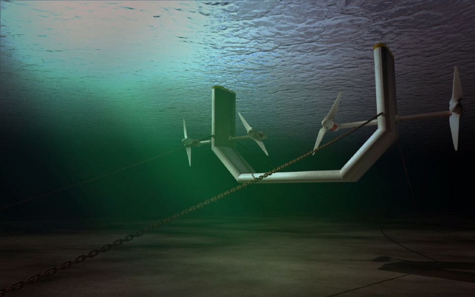 An artists rendering of a floating turbine system is shown in this undated image. A Dutch firm that calls the Bay of Fundy "the holy grail" aims to exploit the bay's powerful tidal currents by testing a floating turbine system starting next year.