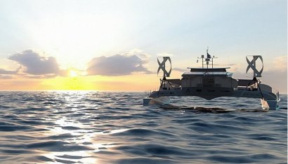 Artist's impression of the vessel at sea - Image: Energy Observer